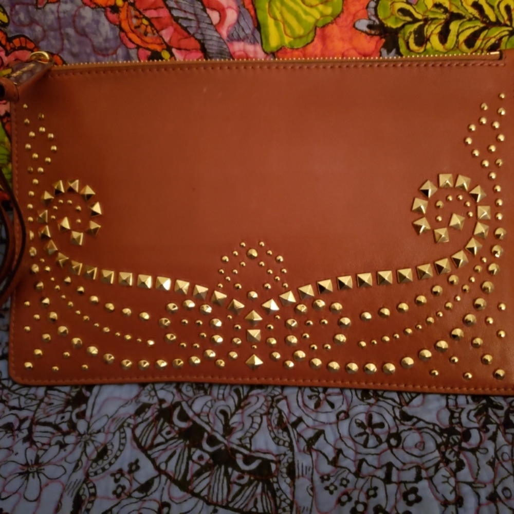 Michael Kors Leather Studded LG Zip Clutch